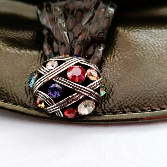 Brighton Crossbody Snakeskin Embossed Purse Bag Green Multi Color Jewels Leather - Picture 4 of 8